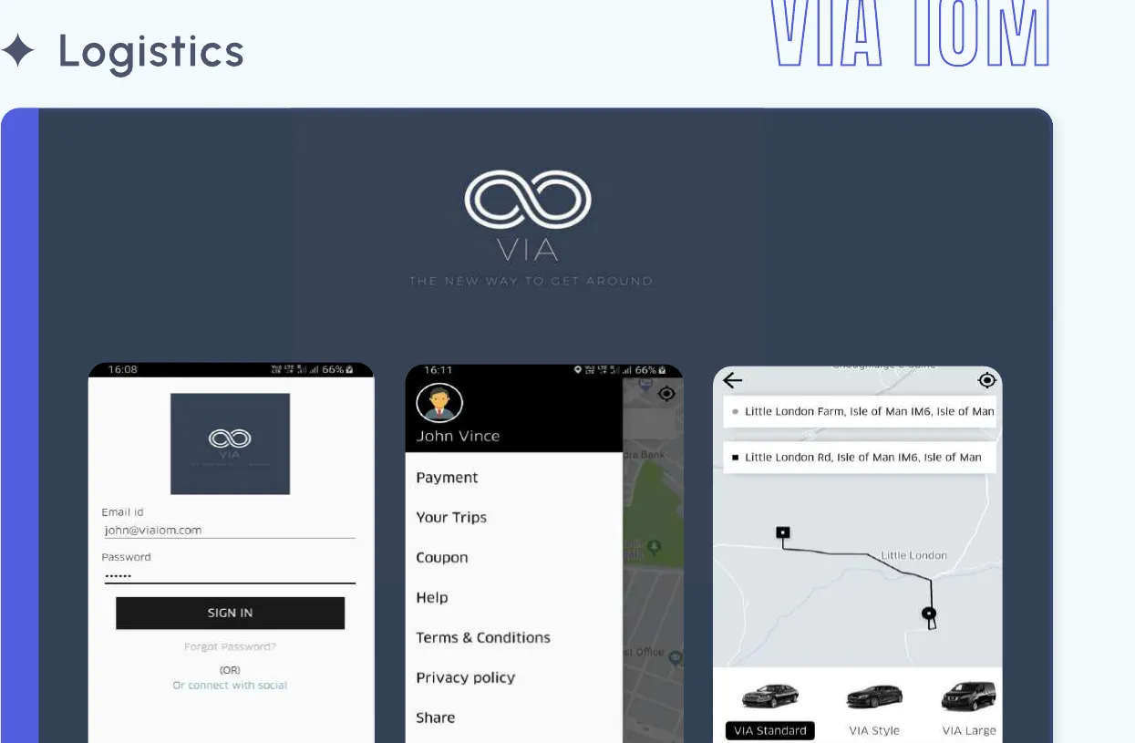 Via IOM Ride-hailing apps and backend we built