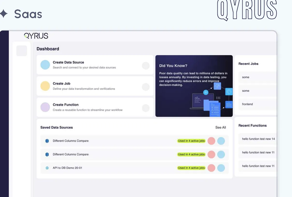 Qyrus The data-testing interface we built for Qyrus
