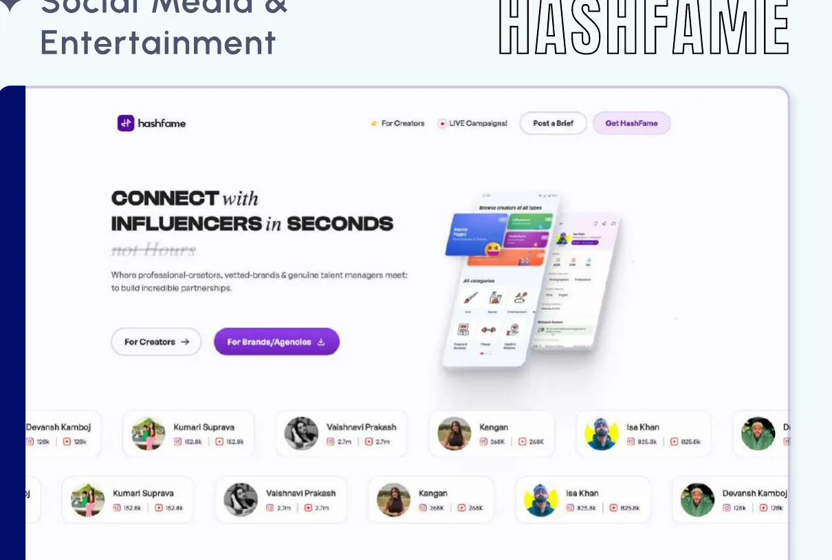HashFame The Flutter app we built for influencer deals