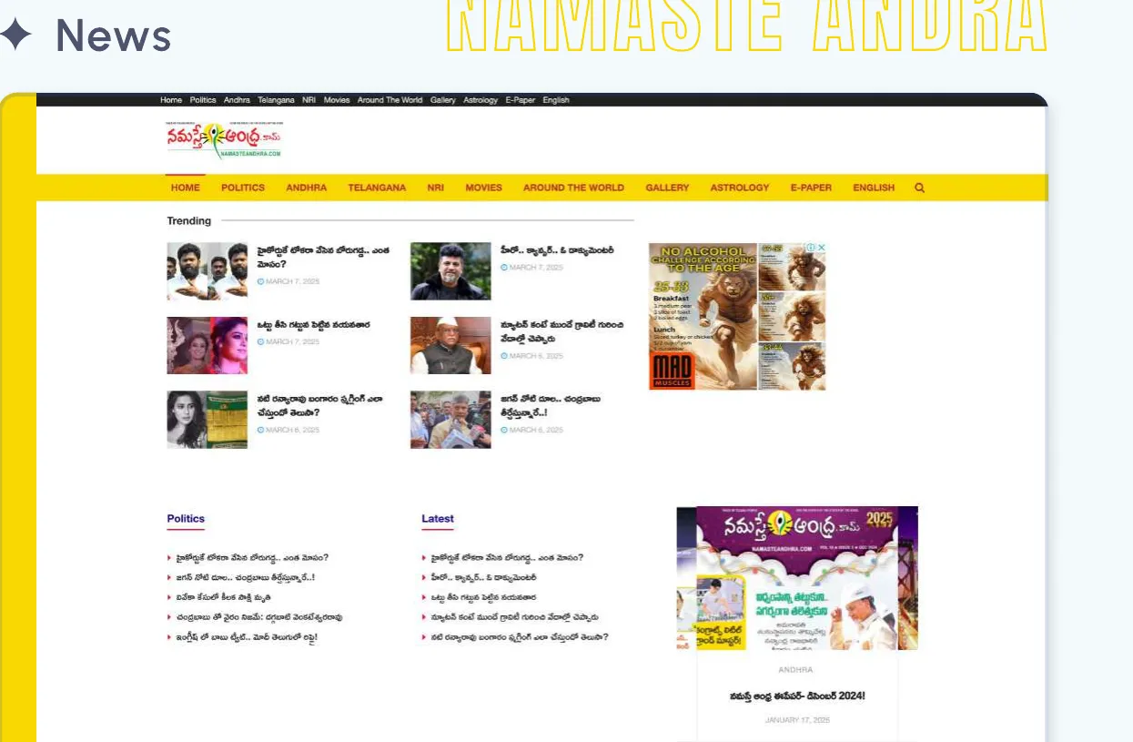 Namaste Andhra The Laravel news platform we built